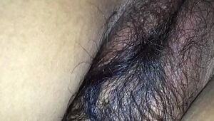 Hairy wife in black bra & tight asshole enjoying doggy style with husband friend